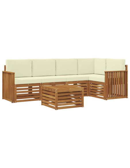 Set divani 6 pcs Naturale e Crema Legno di Acacia Massello