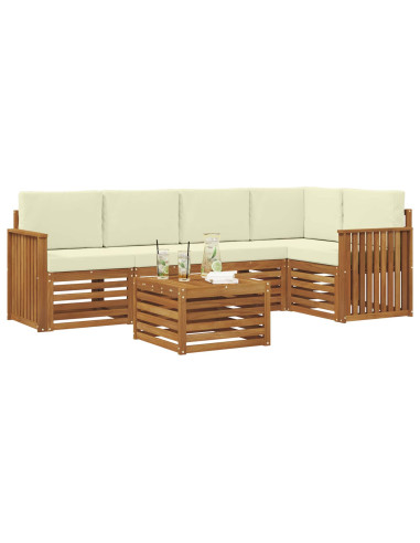 Set divani 6 pcs Naturale e Crema Legno di Acacia Massello