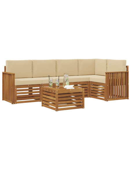 Set divani 6 pcs Naturale e Beige Legno di Acacia Massello