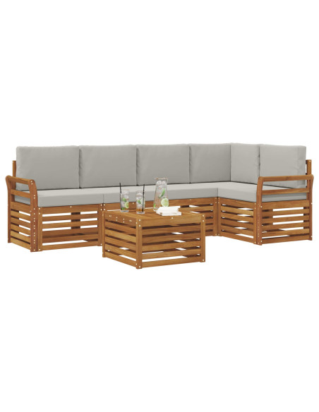 Set divani con cuscino 6 pcs Grigio Naturale e Chiaro