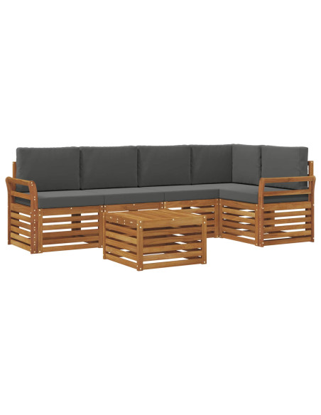 Set divani 6 pcs Naturale e Antracite Legno di Acacia Massello