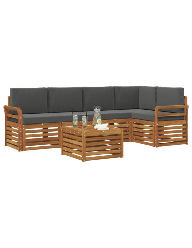 Set divani 6 pcs Naturale e Antracite Legno di Acacia Massello