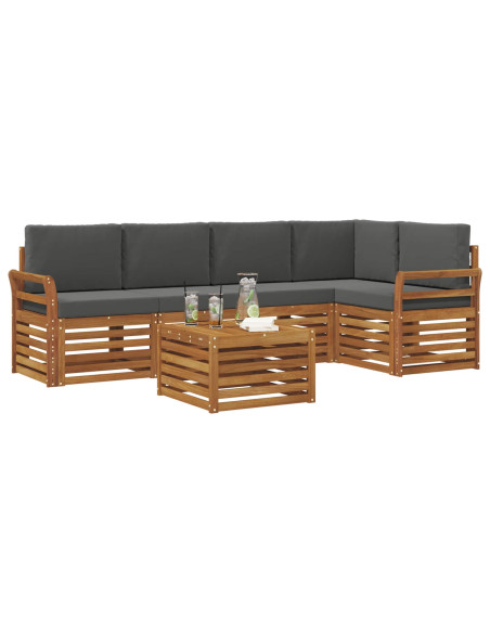 Set divani 6 pcs Naturale e Antracite Legno di Acacia Massello