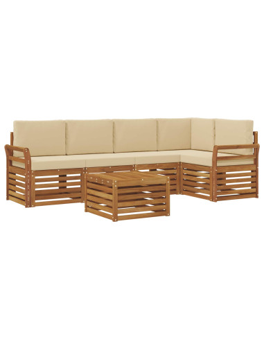 Set divani 6 pcs Naturale e Beige Legno di Acacia Massello