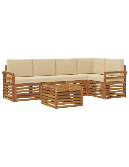 Set divani 6 pcs Naturale e Beige Legno di Acacia Massello