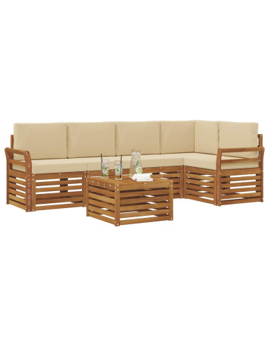 Set divani 6 pcs Naturale e Beige Legno di Acacia Massello