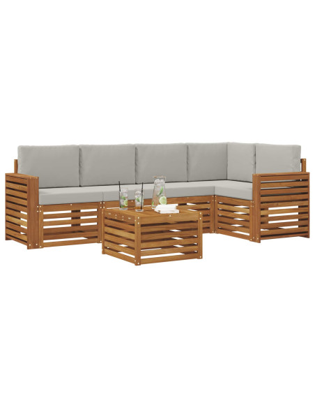 Set divani con cuscino 6 pcs Grigio Naturale e Chiaro