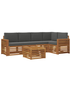 Set divani 6 pcs Naturale e Antracite Legno di Acacia Massello 2