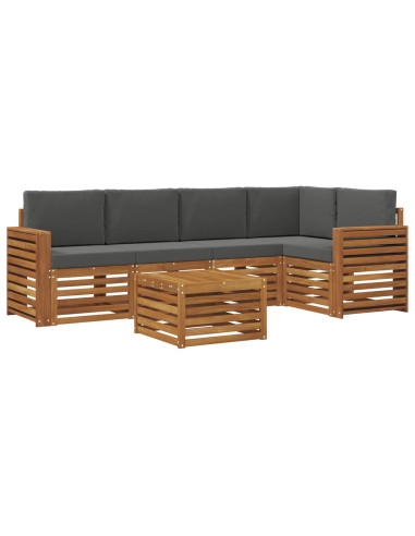 Set divani 6 pcs Naturale e Antracite Legno di Acacia Massello