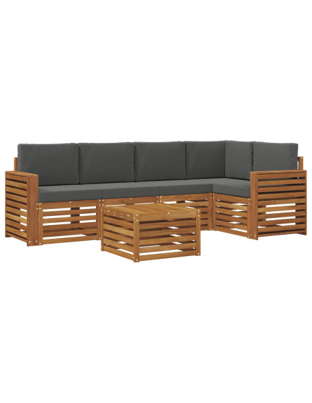 Set divani 6 pcs Naturale e Antracite Legno di Acacia Massello
