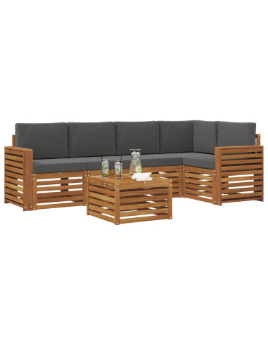 Set divani 6 pcs Naturale e Antracite Legno di Acacia Massello