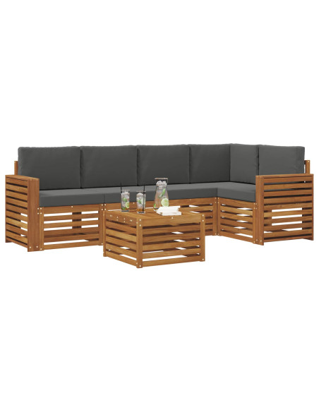 Set divani 6 pcs Naturale e Antracite Legno di Acacia Massello