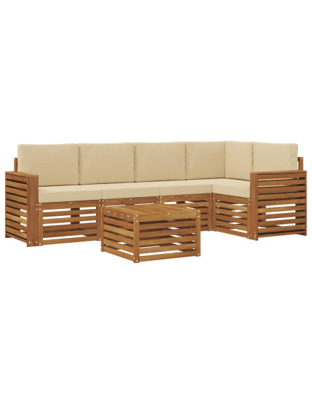 Set divani 6 pcs Naturale e Beige Legno di Acacia Massello