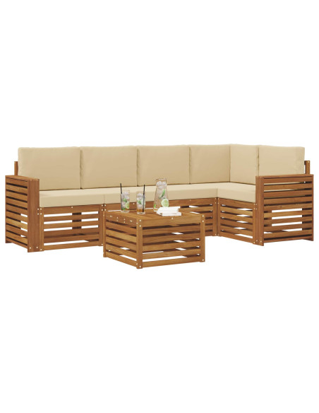 Set divani 6 pcs Naturale e Beige Legno di Acacia Massello