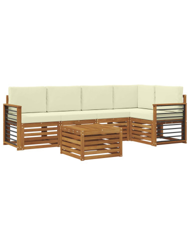 Set divani 6 pcs Naturale e Crema Legno di Acacia Massello