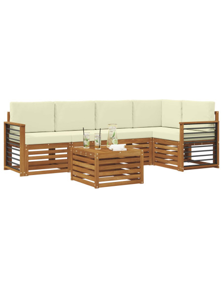 Set divani 6 pcs Naturale e Crema Legno di Acacia Massello