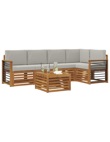 Set divani con cuscino 6 pcs Grigio Naturale e Chiaro