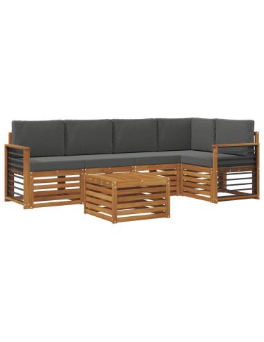 Set divani 6 pcs Naturale e Antracite Legno di Acacia Massello