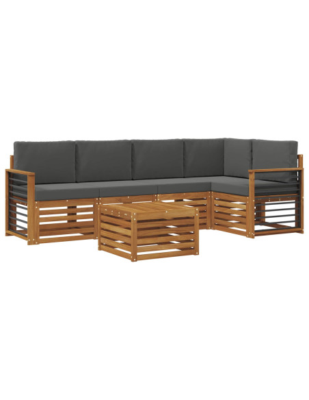 Set divani 6 pcs Naturale e Antracite Legno di Acacia Massello