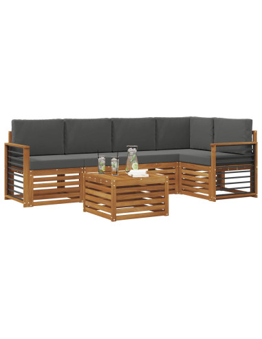 Set divani 6 pcs Naturale e Antracite Legno di Acacia Massello