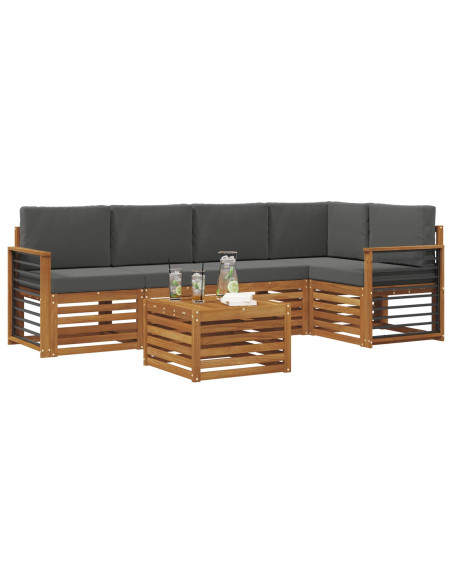 Set divani 6 pcs Naturale e Antracite Legno di Acacia Massello