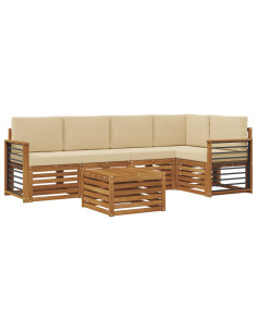 Set divani 6 pcs Naturale e Beige Legno di Acacia Massello 2