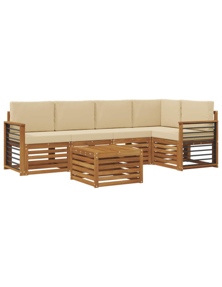 Set divani 6 pcs Naturale e Beige Legno di Acacia Massello