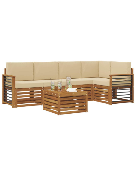 Set divani 6 pcs Naturale e Beige Legno di Acacia Massello