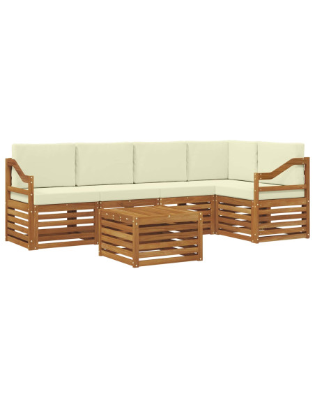 Set divani 6 pcs Naturale e Crema Legno di Acacia Massello