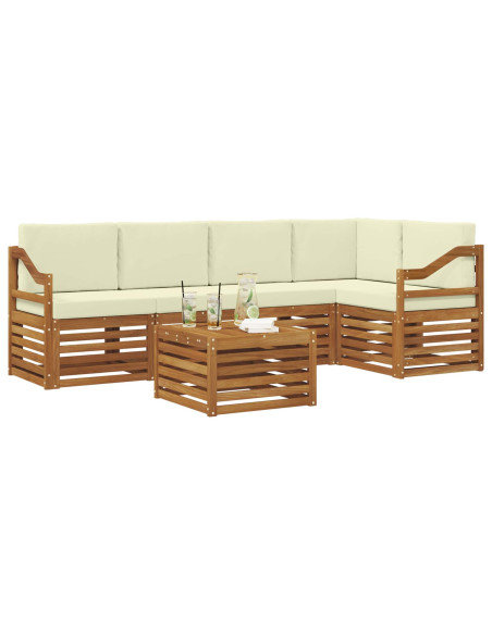 Set divani 6 pcs Naturale e Crema Legno di Acacia Massello