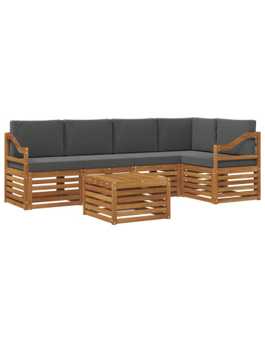 Set divani 6 pcs Naturale e Antracite Legno di Acacia Massello