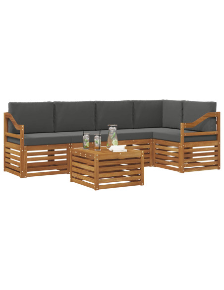 Set divani 6 pcs Naturale e Antracite Legno di Acacia Massello