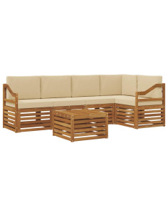 Set divani 6 pcs Naturale e Beige Legno di Acacia Massello 2