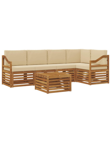 Set divani 6 pcs Naturale e Beige Legno di Acacia Massello