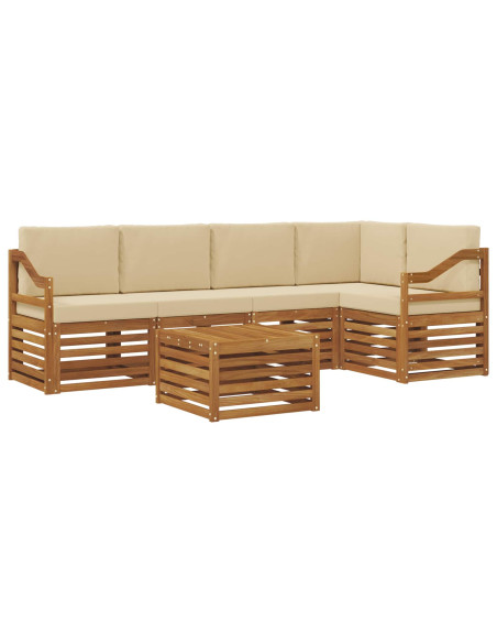 Set divani 6 pcs Naturale e Beige Legno di Acacia Massello