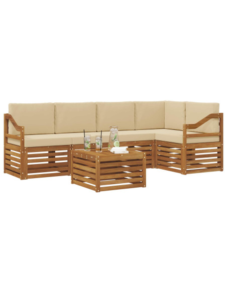 Set divani 6 pcs Naturale e Beige Legno di Acacia Massello