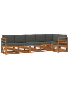 Set divani 6 pcs Naturale e Antracite Legno di Acacia Massello 2
