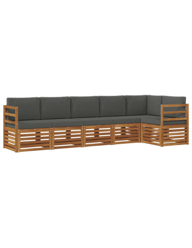 Set divani 6 pcs Naturale e Antracite Legno di Acacia Massello