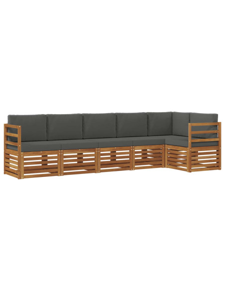 Set divani 6 pcs Naturale e Antracite Legno di Acacia Massello