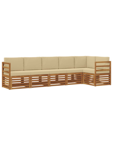 Set divani 6 pcs Naturale e Beige Legno di Acacia Massello