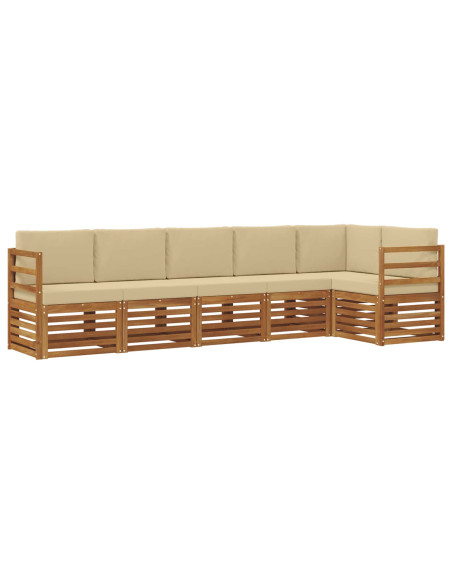 Set divani 6 pcs Naturale e Beige Legno di Acacia Massello