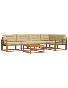 Set di divani da esterno con cuscino 6 pcs Naturale e Beige 2