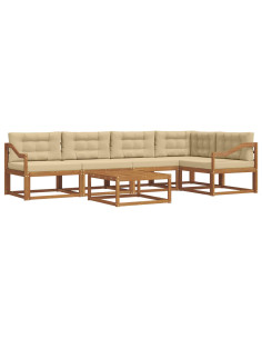 Set di divani da esterno con cuscino 6 pcs Naturale e Beige 2