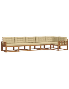 Set di divani da esterno con cuscino 6 pcs Naturale e Beige 2
