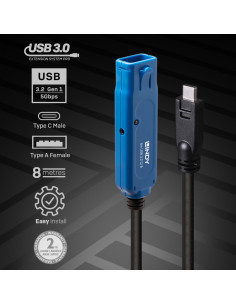 Lindy 43381 cavo USB USB 3.2 Gen 1 (3.1 Gen 1) 8 m USB C USB A Nero, Blu 2