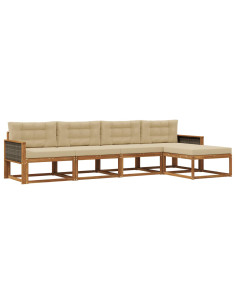 Set di divani da esterno con cuscino 5 pcs Naturale e Beige 2
