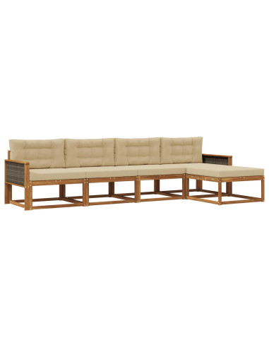 Set di divani da esterno con cuscino 5 pcs Naturale e Beige
