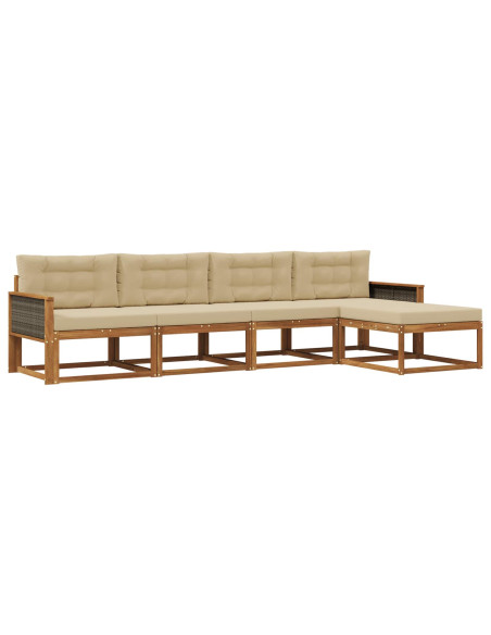 Set di divani da esterno con cuscino 5 pcs Naturale e Beige