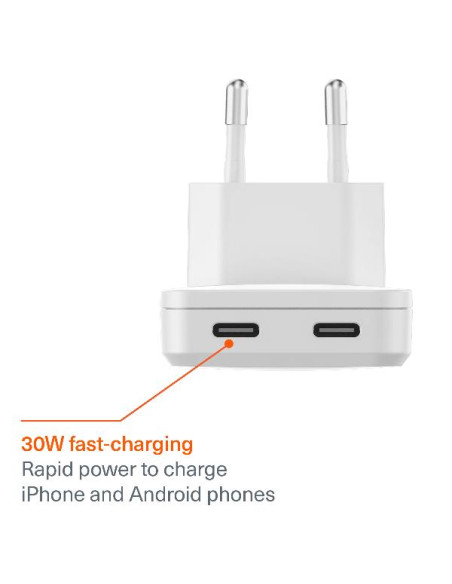 CHARGEPLUS DUAL USB-C SLIM WALL 30W