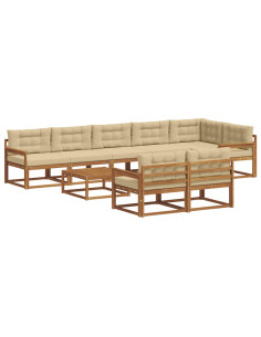 Set di divani da esterno con cuscino 9 pcs Naturale e Beige 2